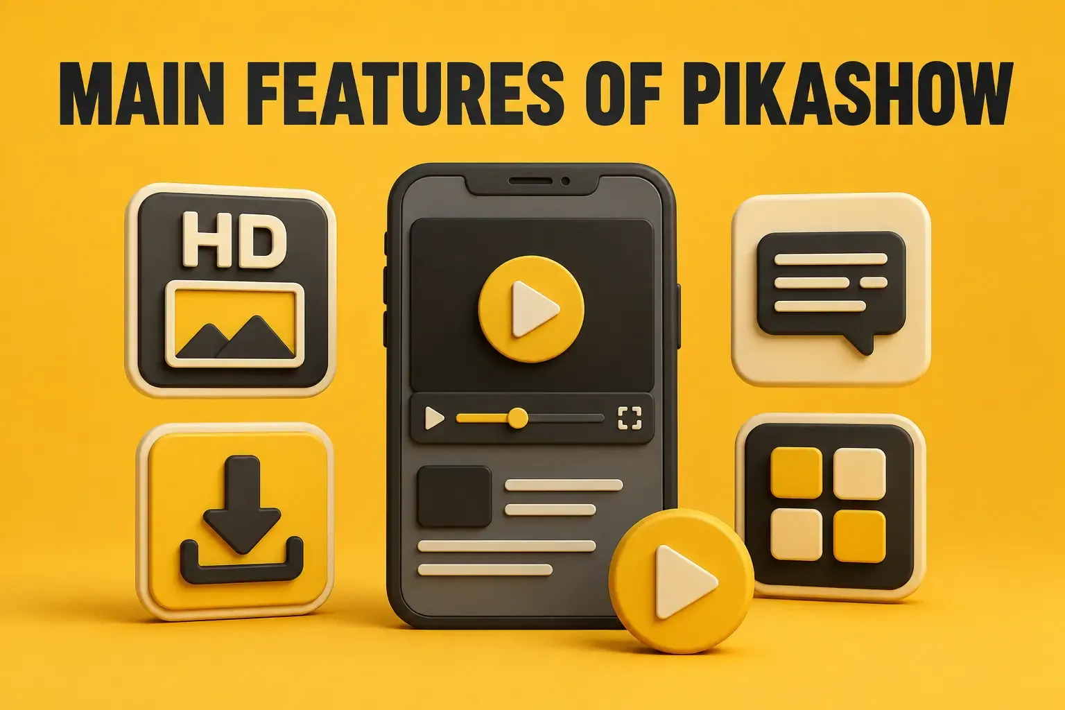 Pikashow main features shown on a mobile screen