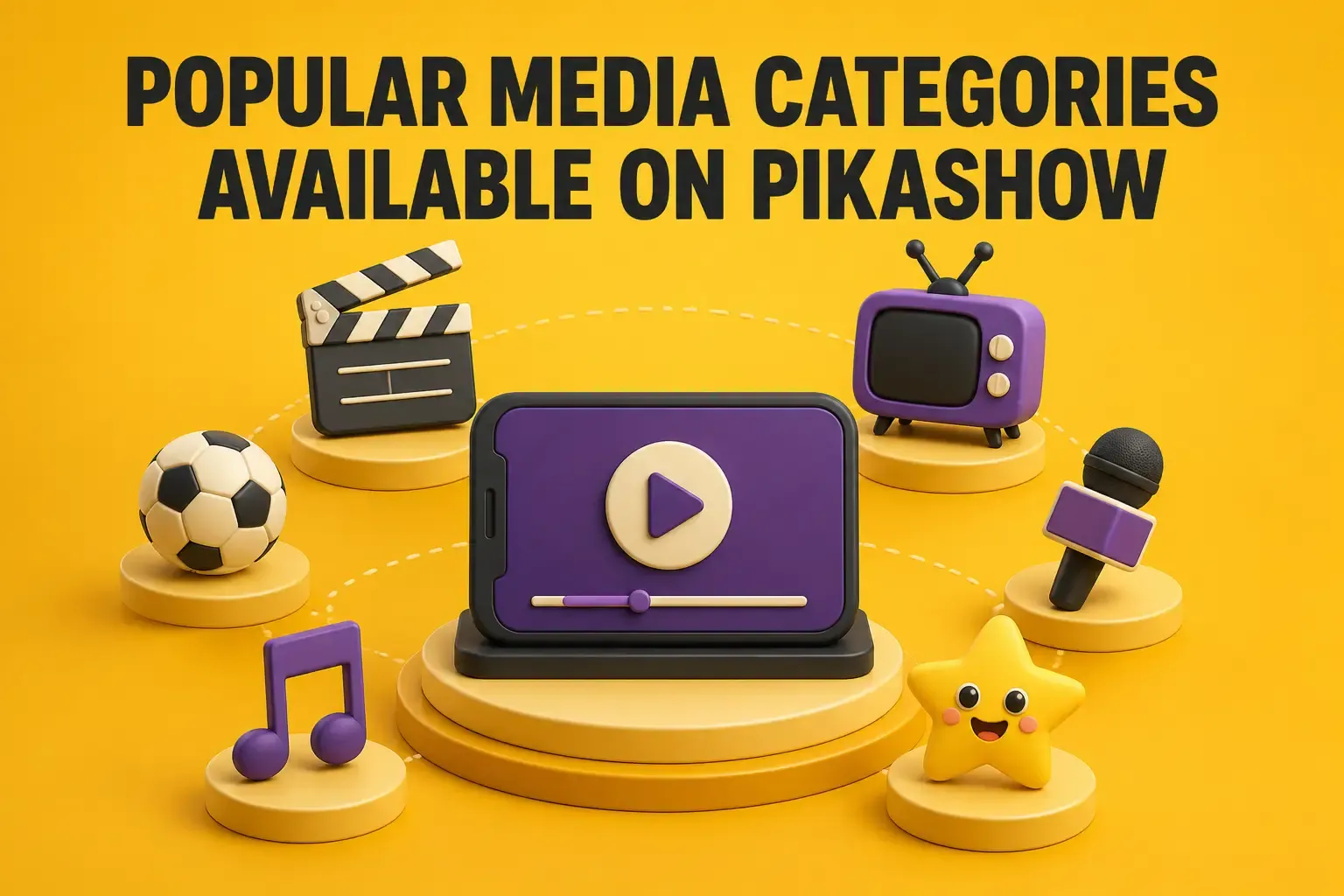 Pikashow media categories including movies, sports, news and kids shows